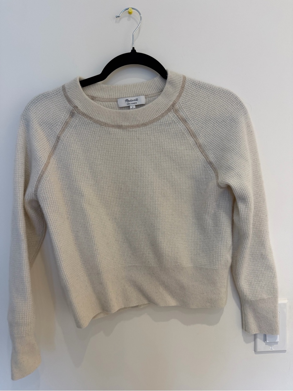100% cashmere Madewell Cream Waffle-Knit Crewneck Sweater
